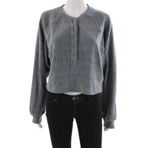 LNA Womens Sweaters Cropped Henley Button Up Gray Size XS